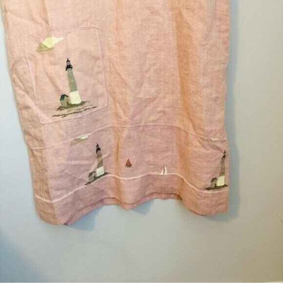 Vintage Donna Linen Maxi Peach Dress with lighthouses and sailor boats Sz Small - Picture 4 of 8
